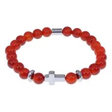 Христианский браслет Крест с нат.камнем Сердолик 8мм BSH-14-17