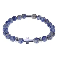 Христианский браслет Крест с нат.камнем Содалит 8мм BSH-14-18