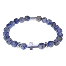 Христианский браслет Крест с нат.камнем Содалит 8мм BSH-14-18