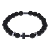 Христианский браслет Крест с синт.камнем Шунгит 8мм BSH-14-24
