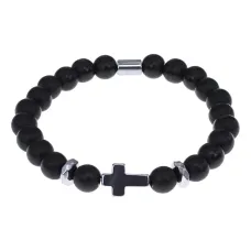 Христианский браслет Крест с синт.камнем Шунгит 8мм BSH-14-24
