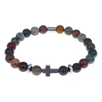 Христианский браслет Крест с нат.камнем Яшма 8мм BSH-14-25