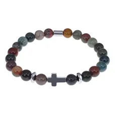 Христианский браслет Крест с нат.камнем Яшма 8мм BSH-14-25