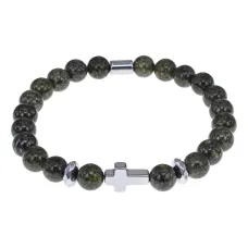 Христианский браслет Крест с нат.камнем Змеевик 8мм BSH-14-29