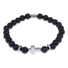 Христианский браслет Крест с синт.камнем Синий авантюрин 8мм