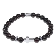 Христианский браслет Крест с нат.камнем Гранат 8мм BSHE-14-06