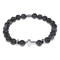 Христианский браслет Крест с нат.камнем Лабрадор 8мм BSHE-14-08