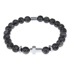 Христианский браслет Крест с нат.камнем Лабрадор 8мм BSHE-14-08