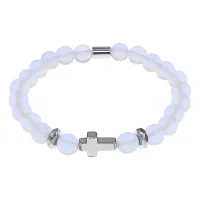 Христианский браслет Крест с синт.камнем Лунный камень 8мм BSHE-14-11