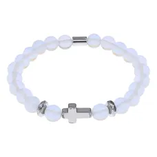 Христианский браслет Крест с синт.камнем Лунный камень 8мм BSHE-14-11
