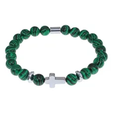 Христианский браслет Крест с синт.камнем Малахит 8мм BSHE-14-12