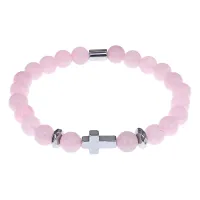 Христианский браслет Крест с нат.камнем Розовый кварц 8мм BSHE-14-15