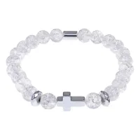 Христианский браслет Крест с синт.камнем Сахарный кварц 8мм