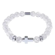 Христианский браслет Крест с синт.камнем Сахарный кварц 8мм