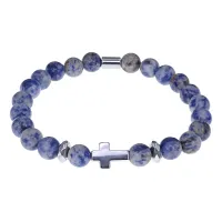 Христианский браслет Крест с нат.камнем Содалит 8мм BSHE-14-18