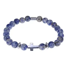 Христианский браслет Крест с нат.камнем Содалит 8мм BSHE-14-18