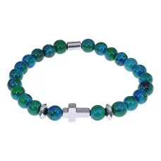 Христианский браслет Крест с синт.камнем Хризоколла 8мм