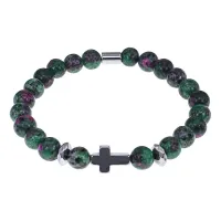 Христианский браслет Крест с синт.камнем Цоизит 8мм BSHE-14-22