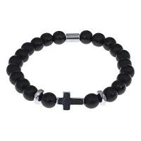 Христианский браслет Крест с синт.камнем Шунгит 8мм BSHE-14-24