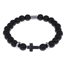 Христианский браслет Крест с синт.камнем Шунгит 8мм BSHE-14-24