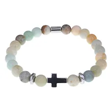 Христианский браслет Крест с нат.камнем Амазонит 8мм BSHE-14-26