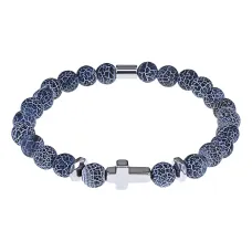 Христианский браслет Крест с нат.камнем синий Африканский агат 8мм BSHE-14-27