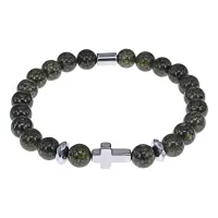 Христианский браслет Крест с нат.камнем Змеевик 8мм BSHE-14-29