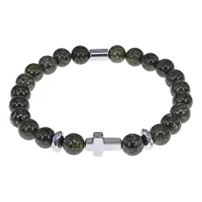 Христианский браслет Крест с нат.камнем Змеевик 8мм BSHE-14-29