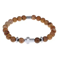 Христианский браслет Крест с нат.камнем Песочная яшма 8мм BSHE-14-30