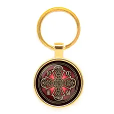 Круглый брелок, цвет золото, Иисус Победитель C1002019