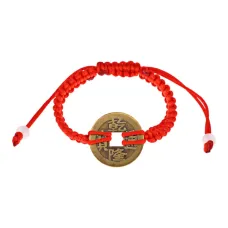 Плетёный браслет с монетой Фэн-Шуй из красной нити BS486