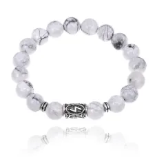 Браслет с руной Соулу и нат.камнем Кахолонг BSRM-01-07