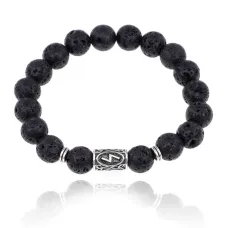 Браслет с руной Соулу и нат. камнем Лава BSRM-01-09