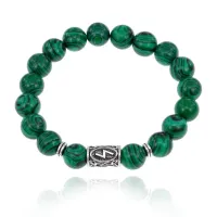 Браслет с руной Соулу и синт.камнем Малахит BSRM-01-12