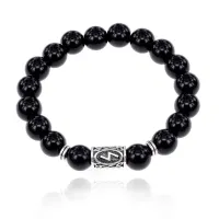 Браслет с руной Соулу и нат.камнем Черный агат BSRM-01-23