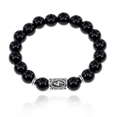Браслет с руной Соулу и нат.камнем Черный агат BSRM-01-23