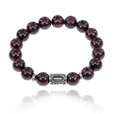 Браслет с руной Иса и нат.камнем Гранат BSRM-02-06