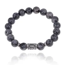 Браслет с руной Иса и нат.камнем Лабрадор BSRM-02-08