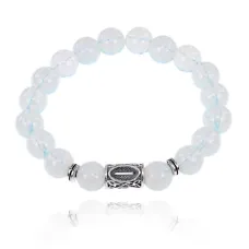 Браслет с руной Иса и синт.камнем Лунный камень BSRM-02-11