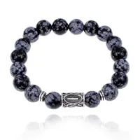 Браслет с руной Иса и нат.камнем Снежный обсидиан BSRM-02-14
