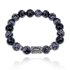 Браслет с руной Иса и нат.камнем Снежный обсидиан BSRM-02-14