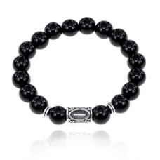 Браслет с руной Иса и нат.камнем Черный агат BSRM-02-23