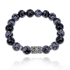 Браслет с руной Дагаз и нат.камнем Снежный обсидиан BSRM-03-14