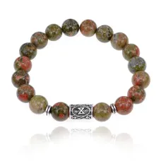 Браслет с руной Дагаз и нат.камнем Унакит BSRM-03-20