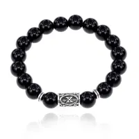Браслет с руной Дагаз и нат.камнем Черный агат BSRM-03-23