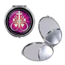 Круглое складное зеркало, цвет серебро, Крест Виноградная лоза C1003016
