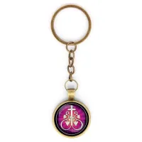 Круглый брелок, цвет бронза, с цепочкой, Крест Виноградная лоза C1003018