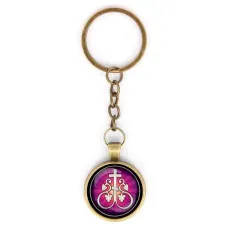 Круглый брелок, цвет бронза, с цепочкой, Крест Виноградная лоза C1003018