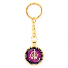 Круглый брелок, цвет золото, с цепочкой, Крест Виноградная лоза C1003020