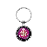 Круглый брелок, цвет серебро, Крест Виноградная лоза C1003021